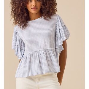 Altar'd State Light Blue Ruffle Sleeve Blouse
